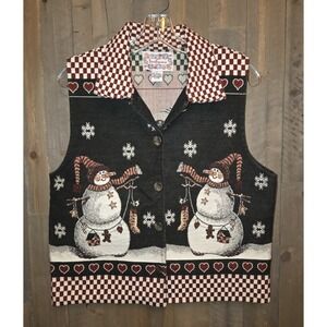 VINTAGE TANTRUMS Large Women's Christmas Holiday Snowman Button Up Party Vest